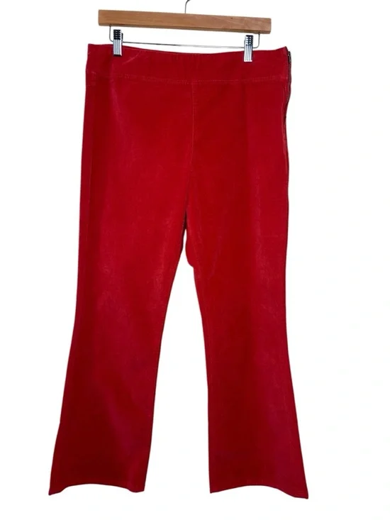 FREE PEOPLE In My Feelings Velvet Crop Slim Flare Pants Red M NWOT Retro Boho - Picture 4 of 15